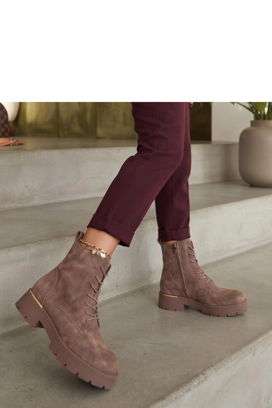 Solea Otinda Brown Faux Leather Warm Lined Hiking Style Boots