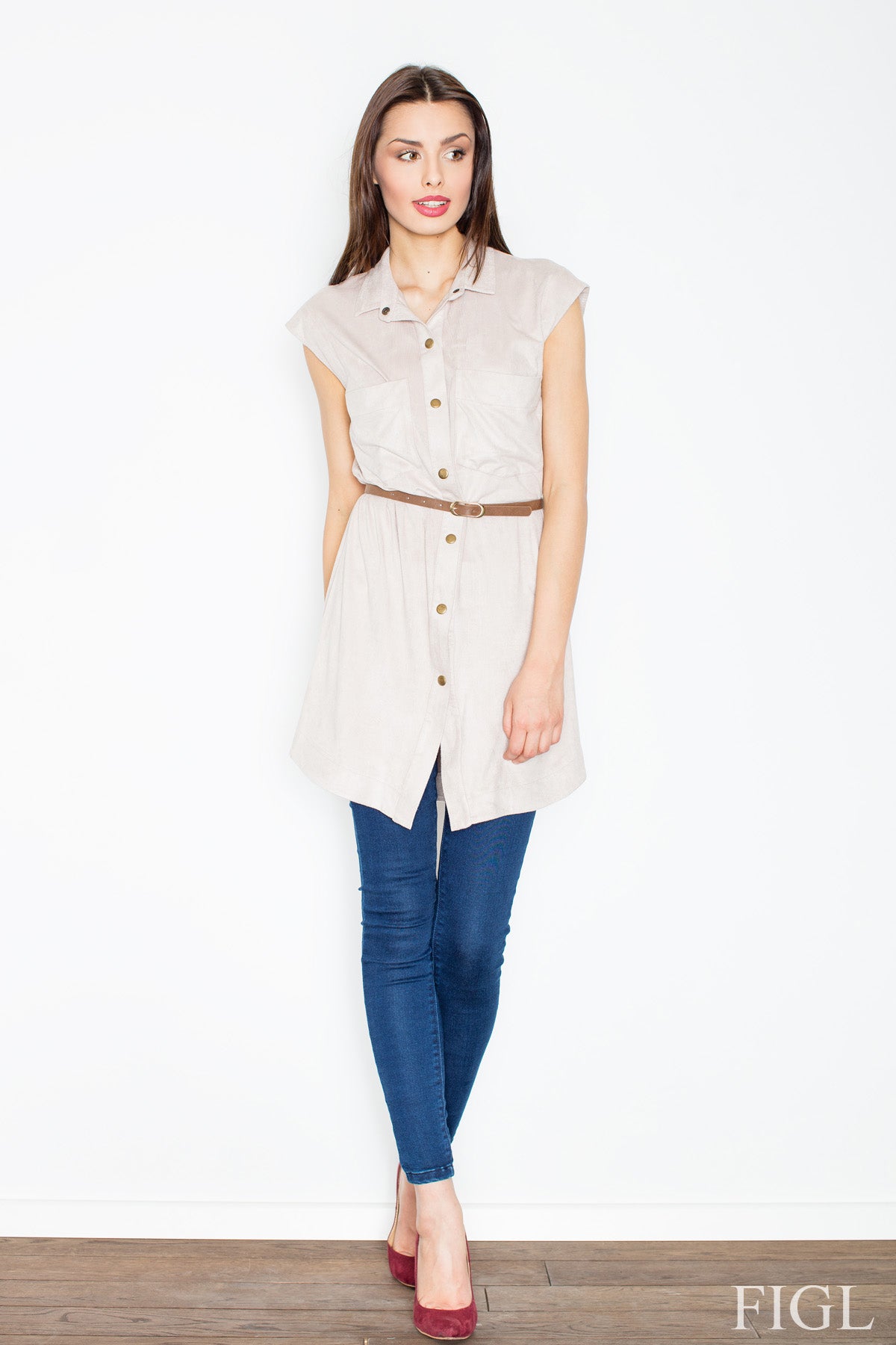 Figl Beige Dress with Buttons
