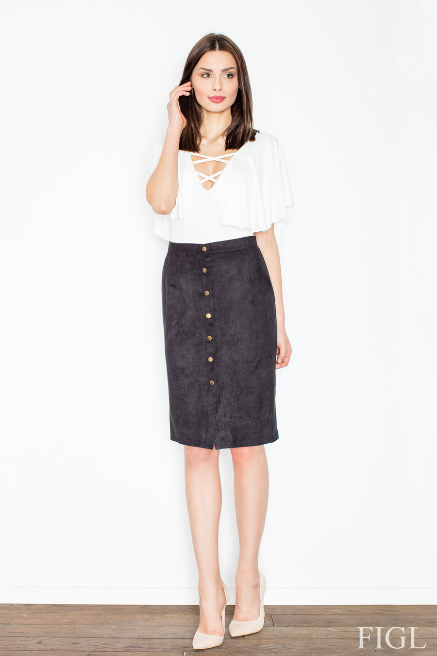 Figl Black Suede Skirt