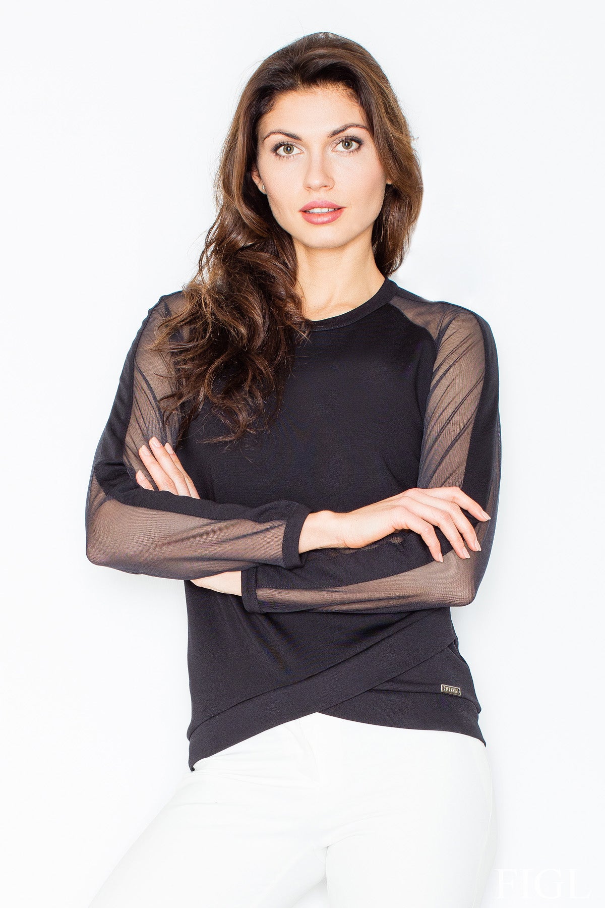 Figl Black Sheer Long Sleeve Blouse
