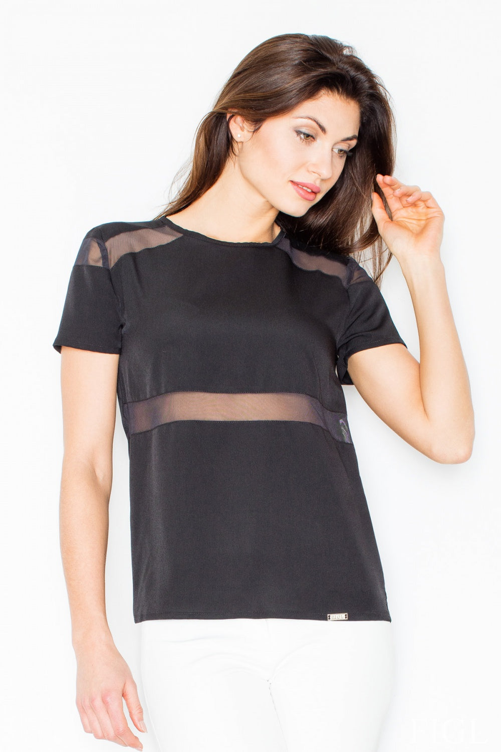 Figl Black Mesh Short Sleeve Blouse