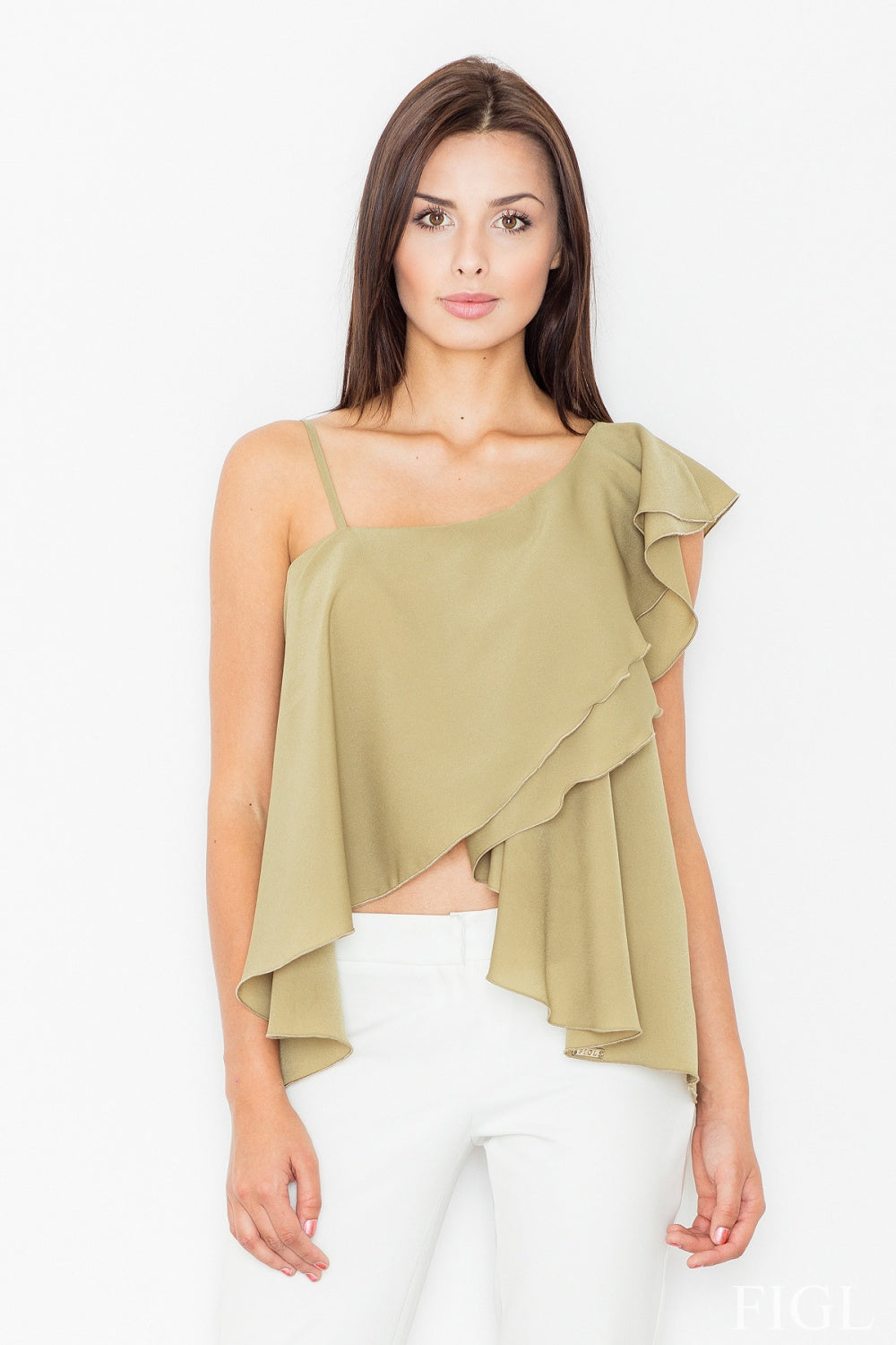 Figl Green Blouse with Ruffles