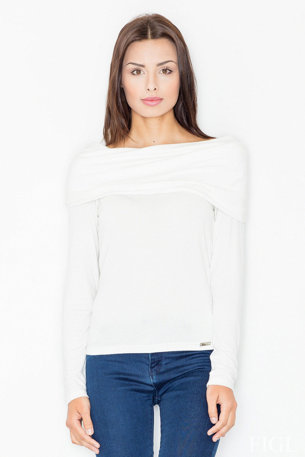 Figl Ecru Roll Neck Long Sleeve Blouse