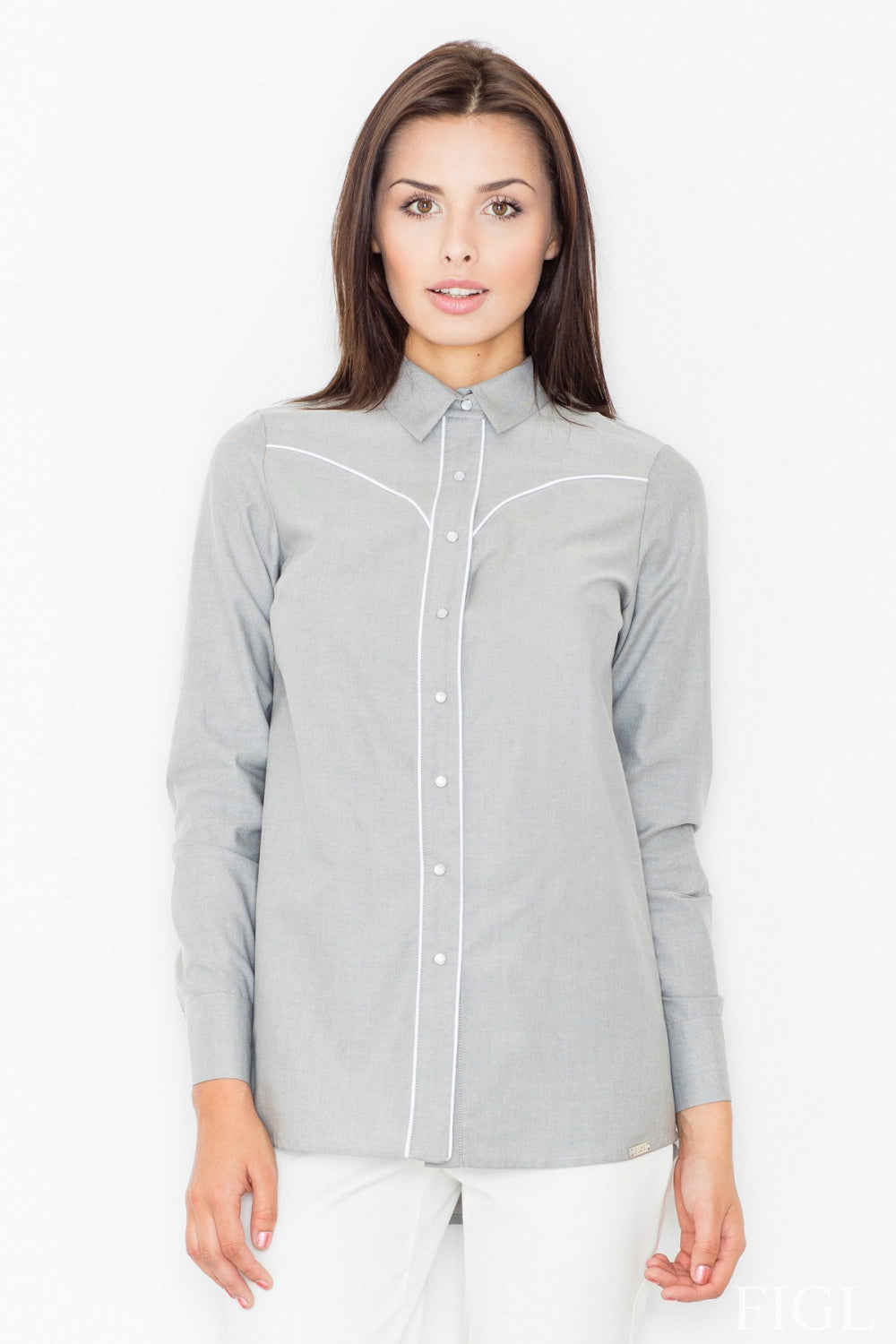 Figl Grey Cotton Long Sleeve Top