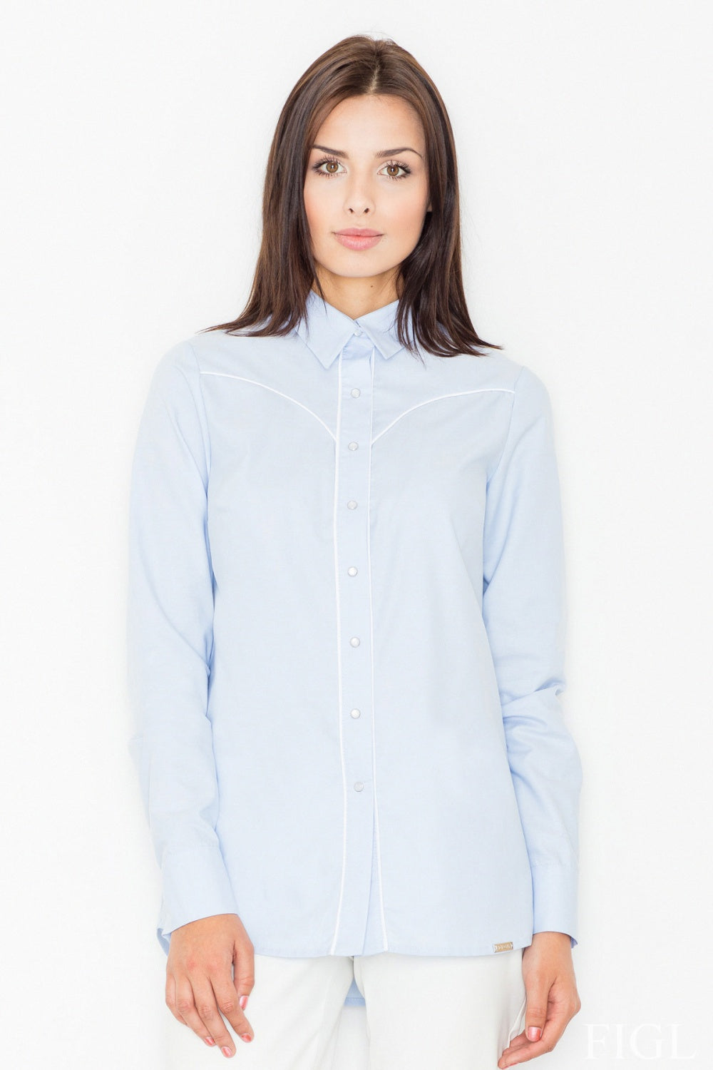 Figl Sky Blue Cotton Long Sleeve Top