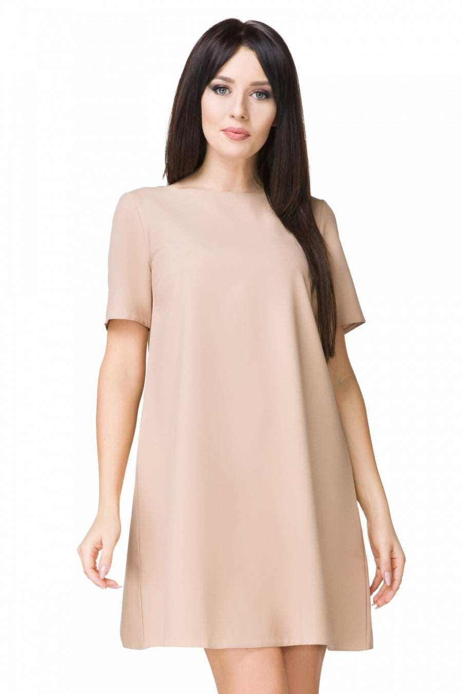 Tessita Beige A-Line Short Sleeve Cocktail Dress