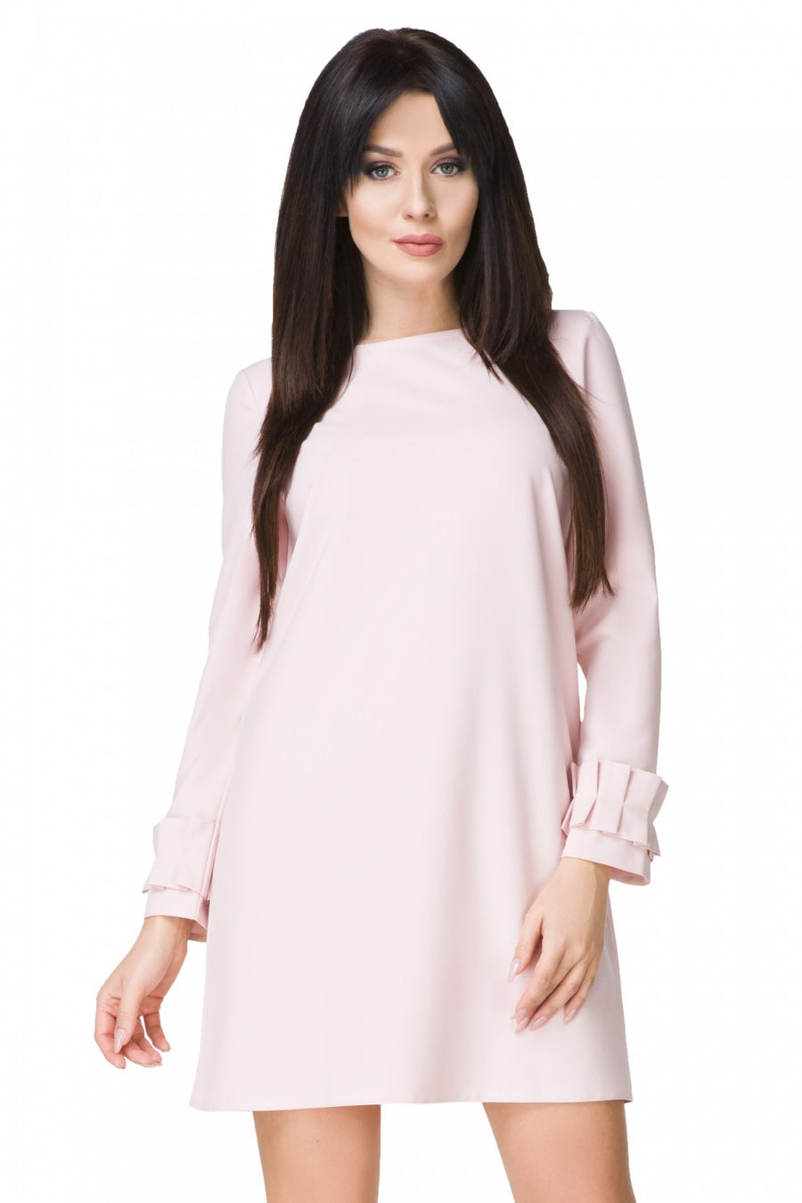 Tessita Light Beige Mini A-Line Long Sleeve Cocktail Dress