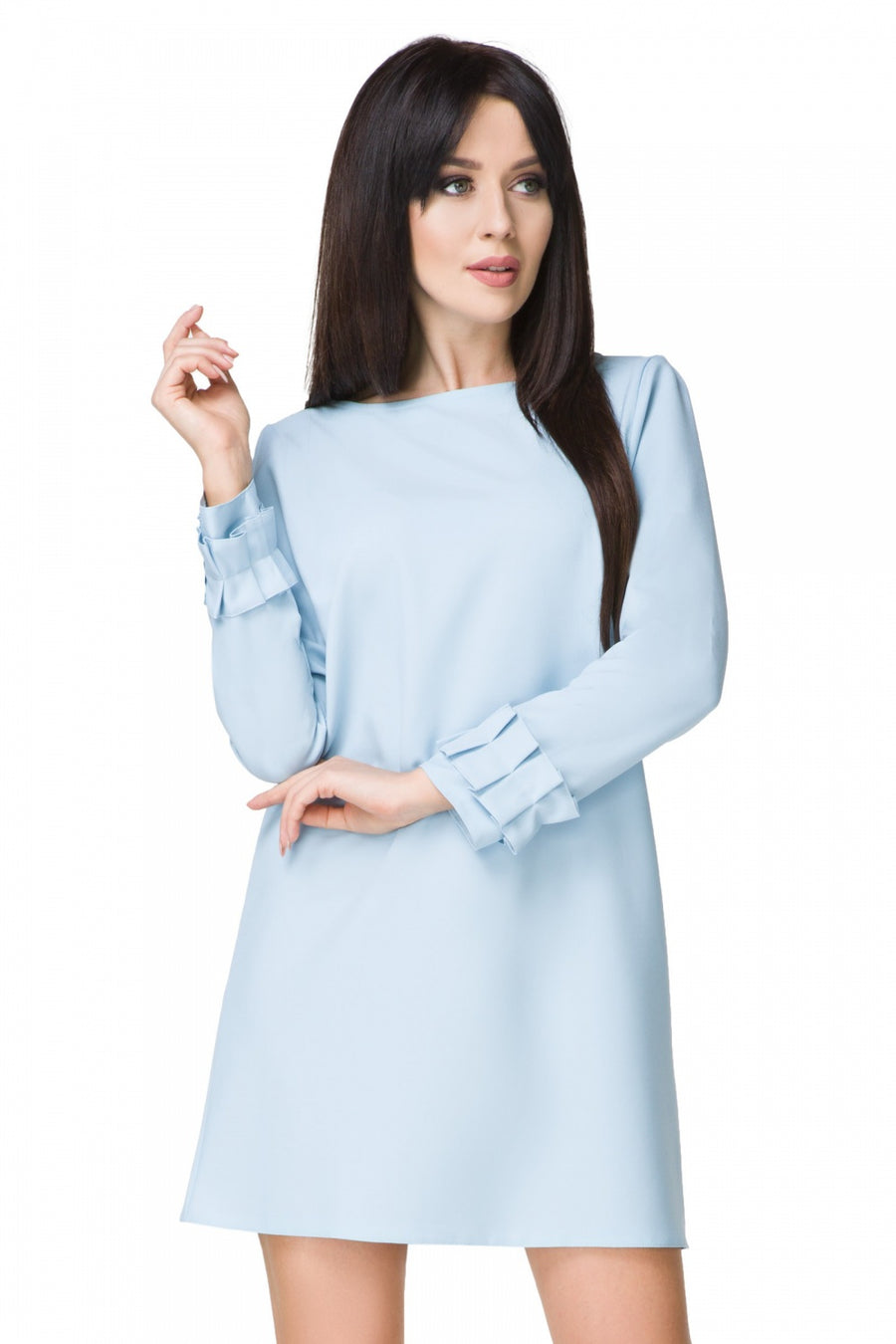 Tessita Light Blue Mini A-Line Long Sleeve Cocktail Dress