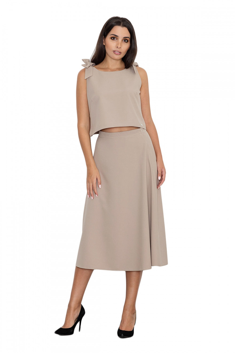 Figl Beige Flared Skirt Co-Ord Set