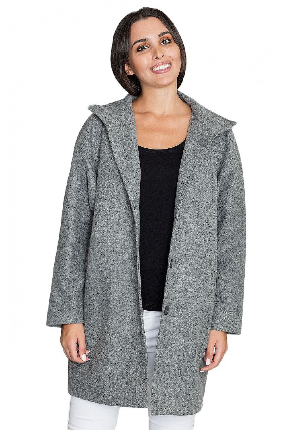 Figl Grey Stand Collar Coat - view 3