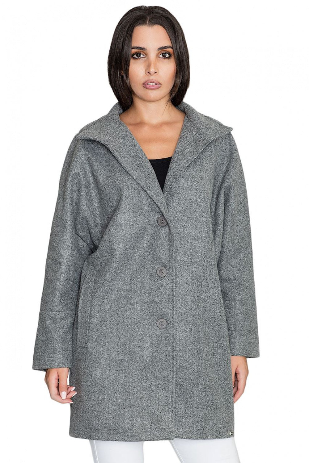 Figl Grey Stand Collar Coat - view 4