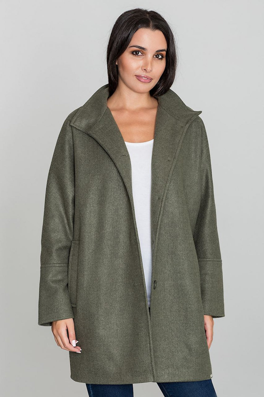 Figl Olive Stand Collar Coat