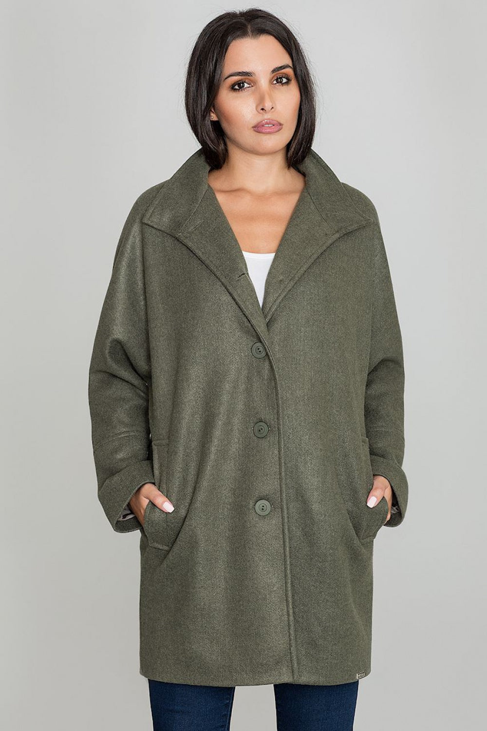 Figl Olive Stand Collar Coat - view 2
