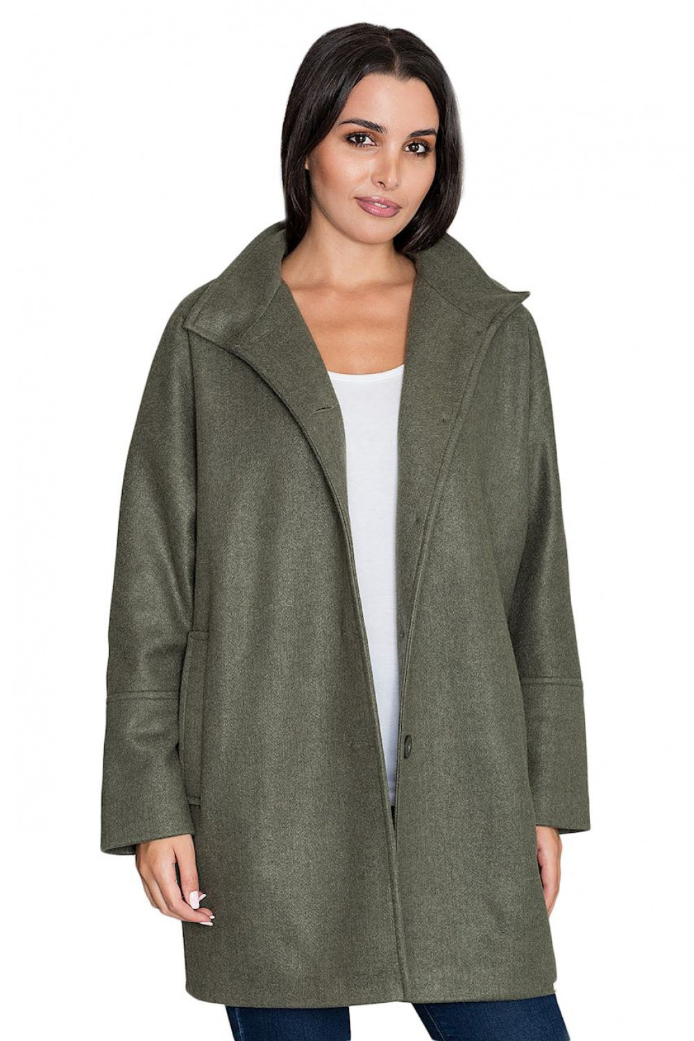 Figl Olive Stand Collar Coat - view 3