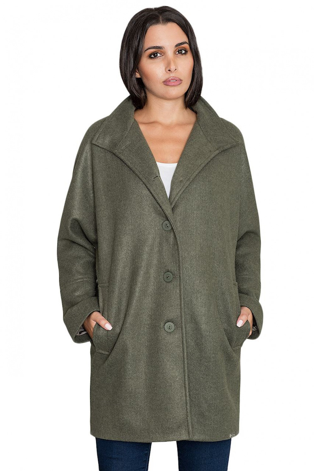Figl Olive Stand Collar Coat - view 4