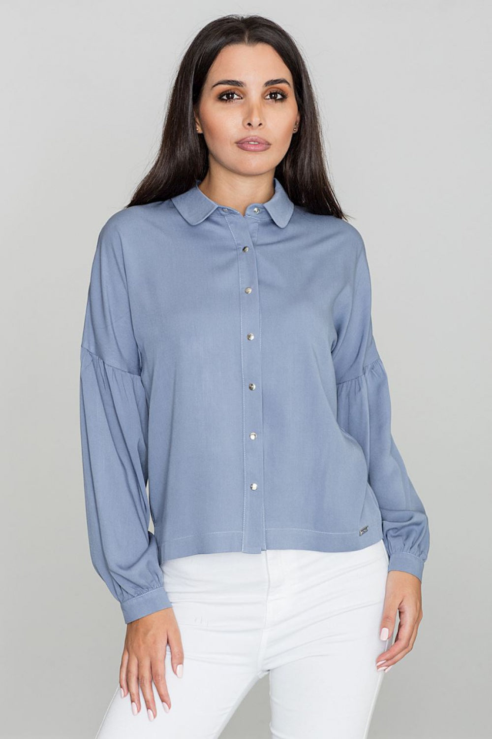 Figl Blue Pleated Long Sleeve Top