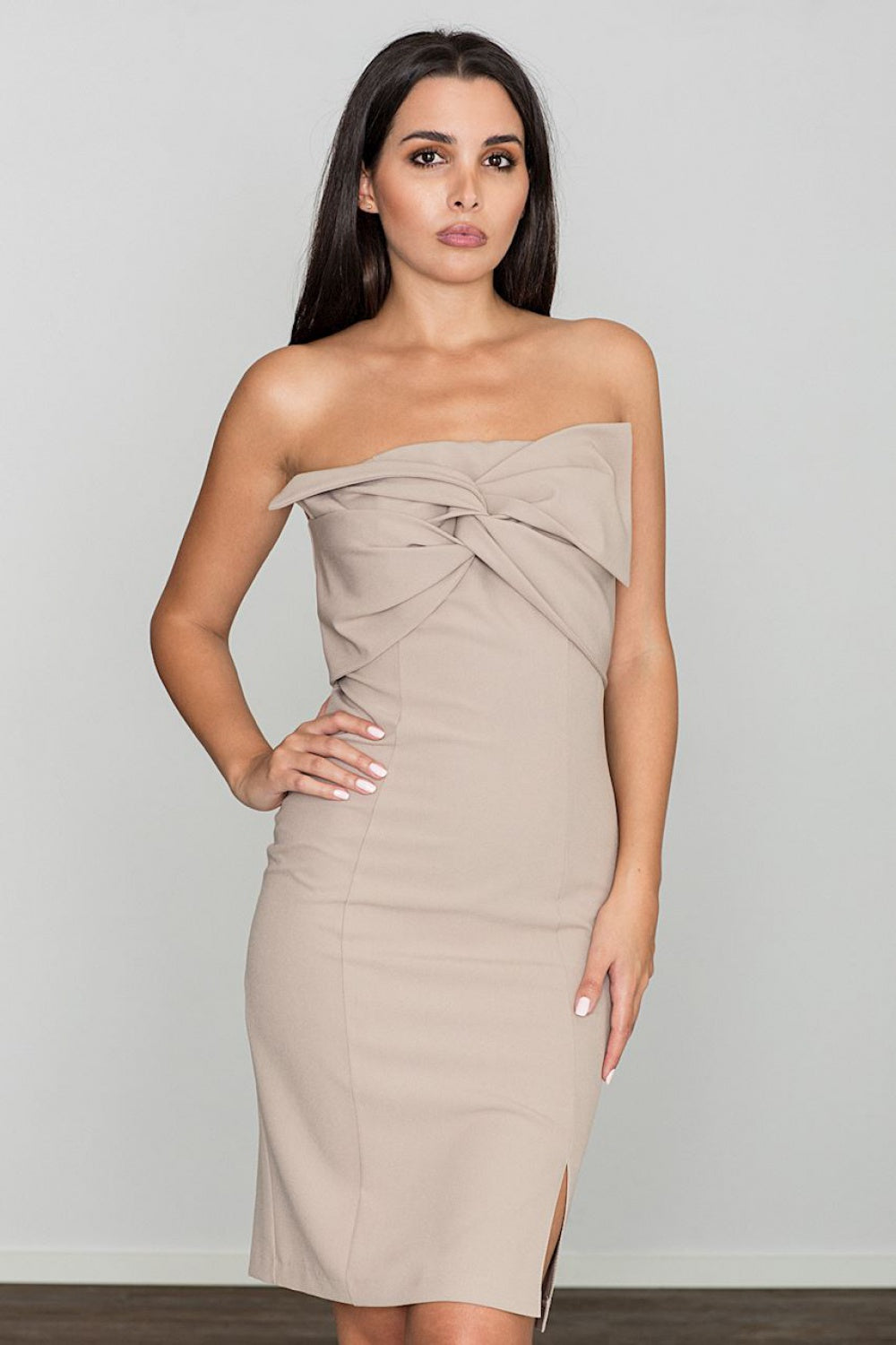 Figl Beige Bodycon Cocktail Dress