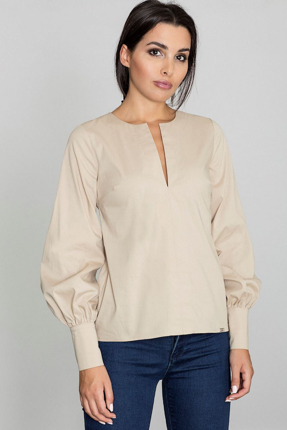 Figl Beige Button Front Blouse