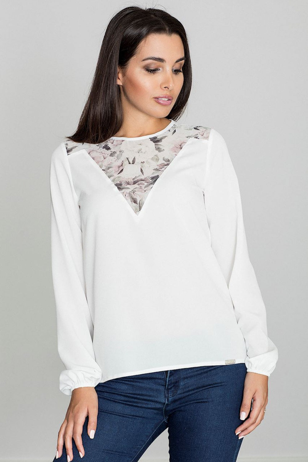 Figl Ecru Straight Long Sleeve Blouse