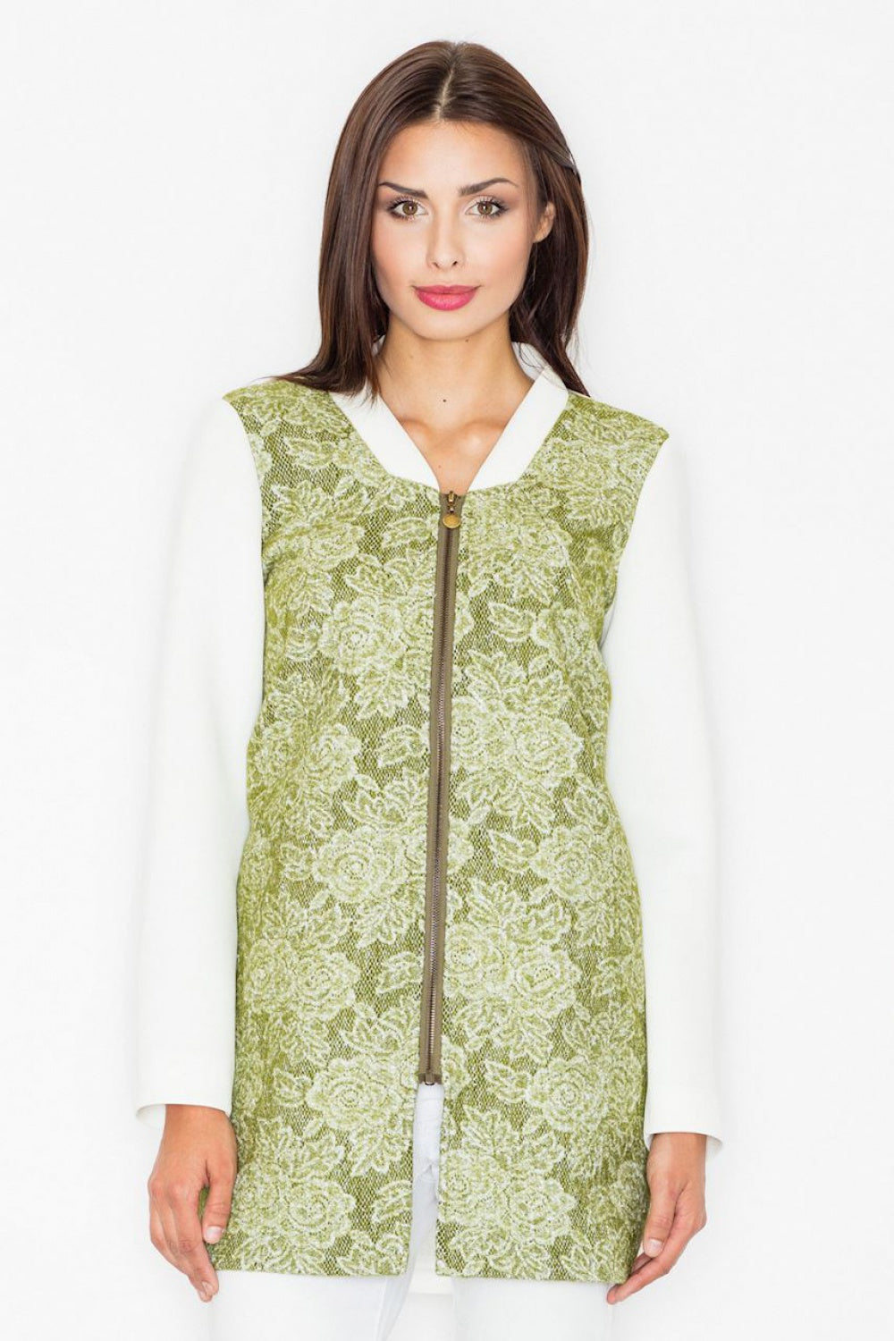 Figl Green Floral Zip Up Coat