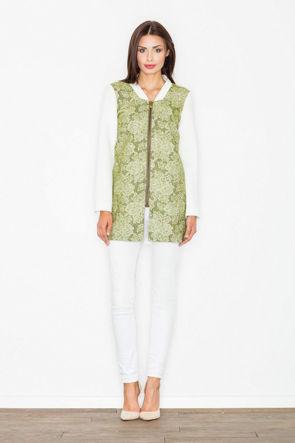 Figl Green Floral Zip Up Coat - view 3