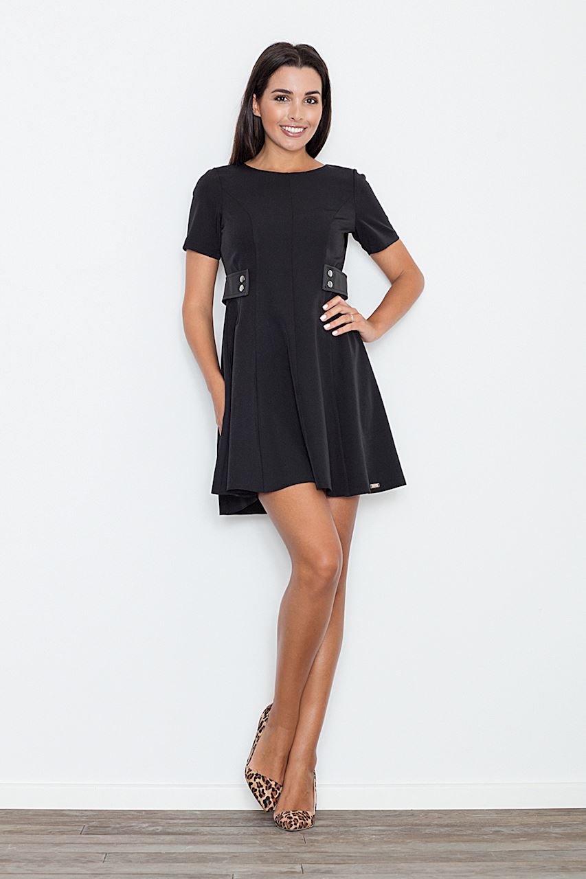 Figl Black Flared Short Sleeve Dress