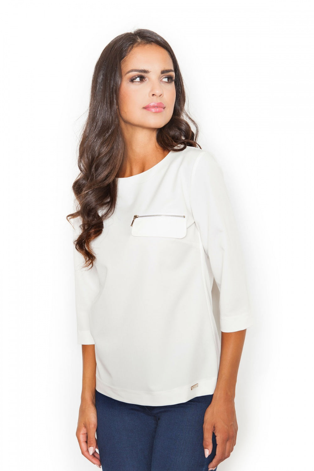 Figl Ecru Boat Neck Loose Fit Blouse - view 2