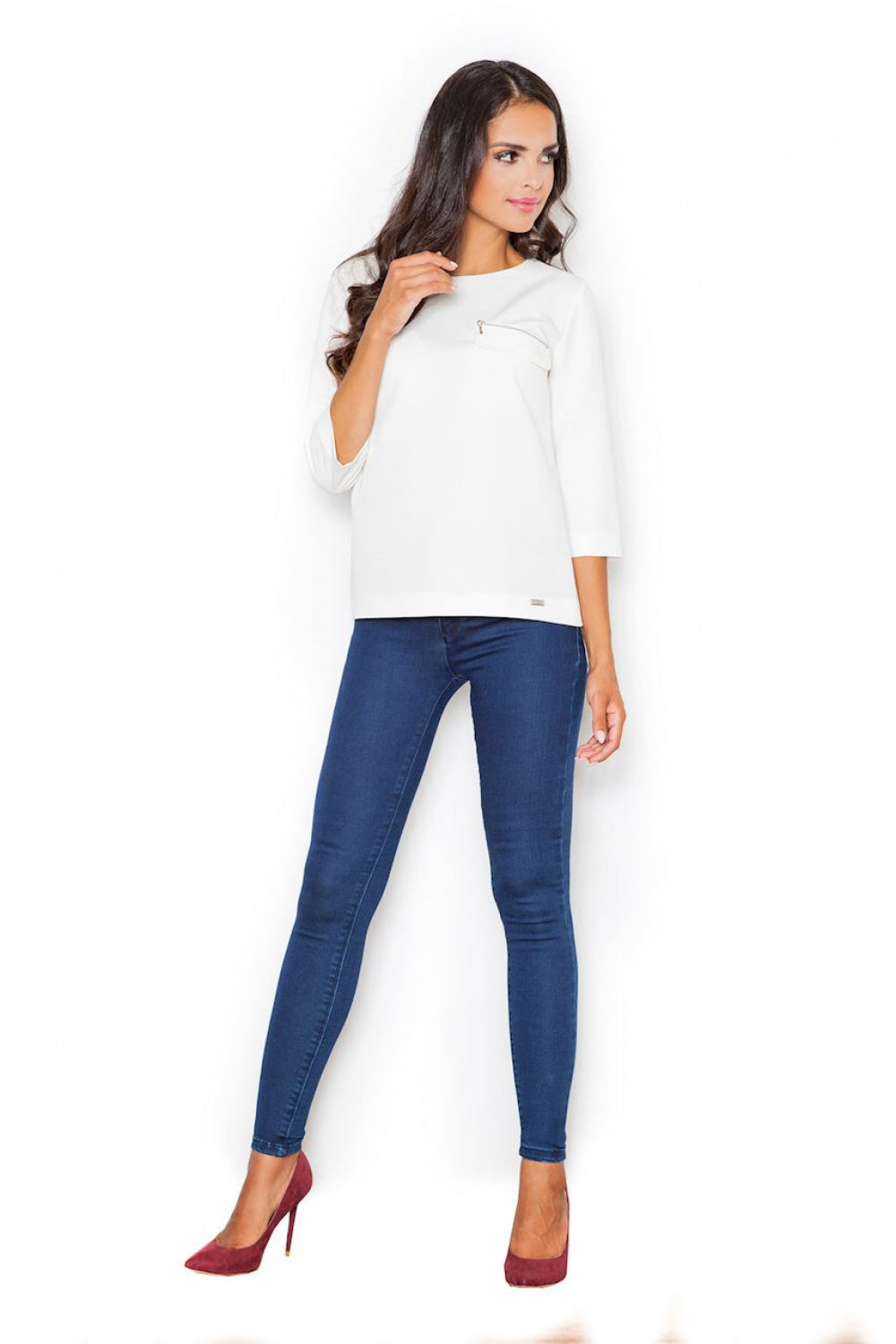 Figl Ecru Boat Neck Loose Fit Blouse - view 4