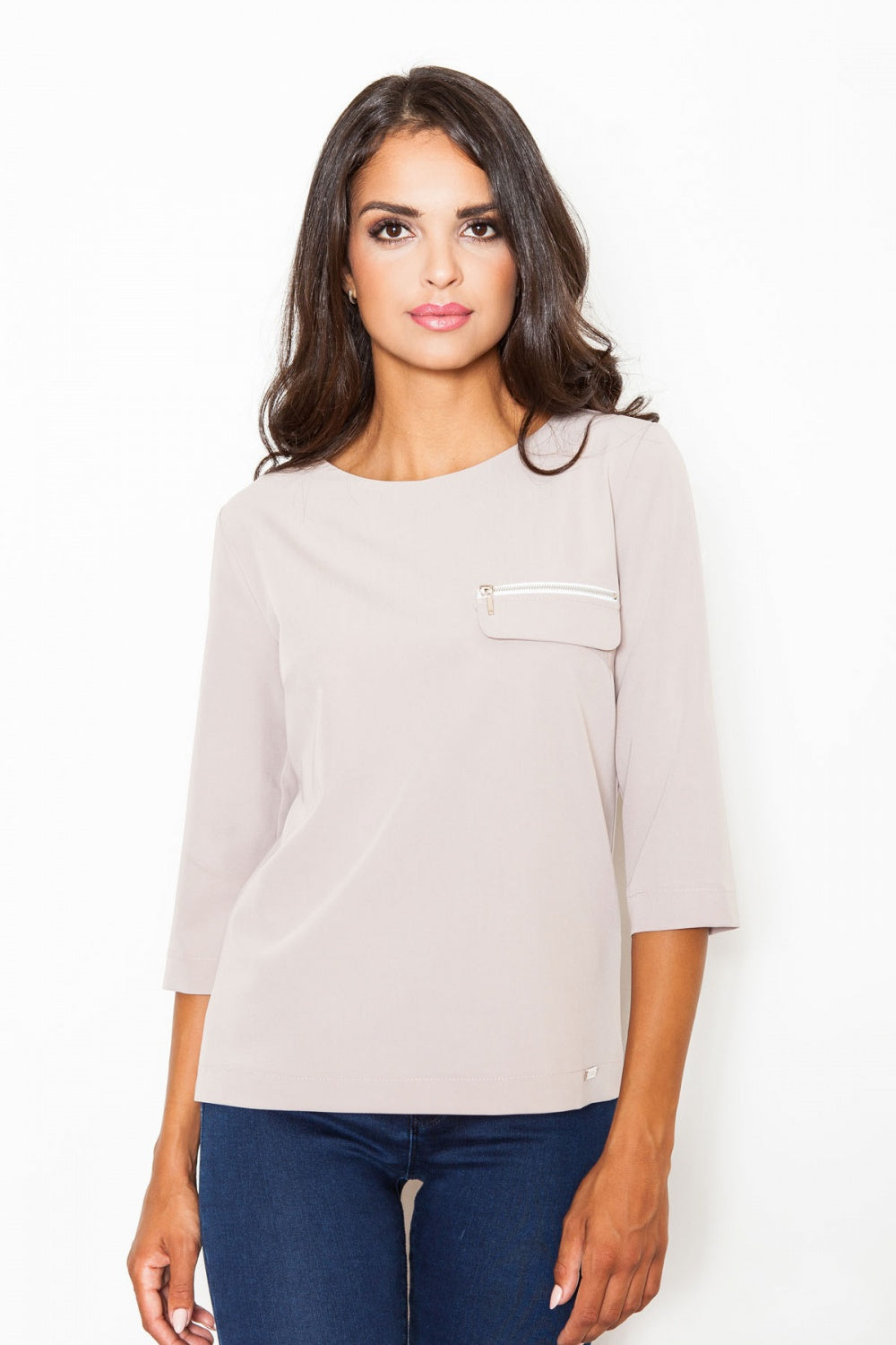 Figl Beige Boat Neck Blouse