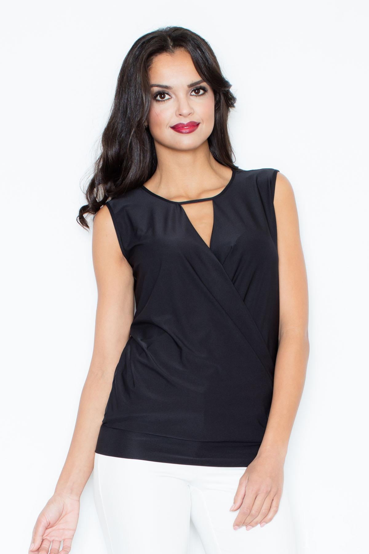 Figl Black Round Neck Sleeveless Blouse