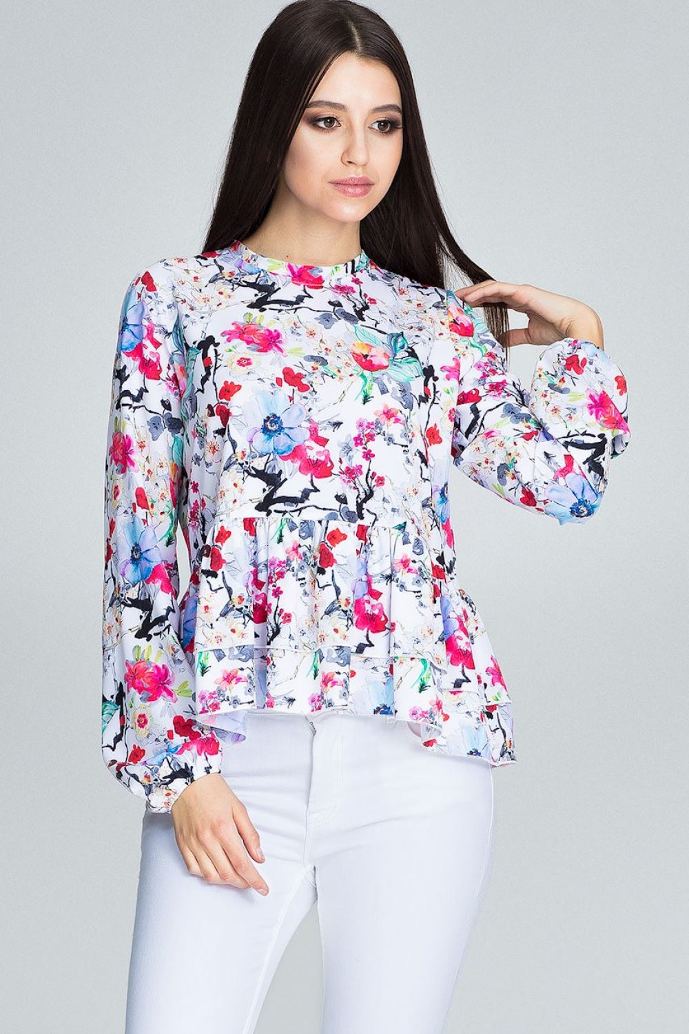 Figl Patterned Loose Fit Floral Long Sleeve Blouse