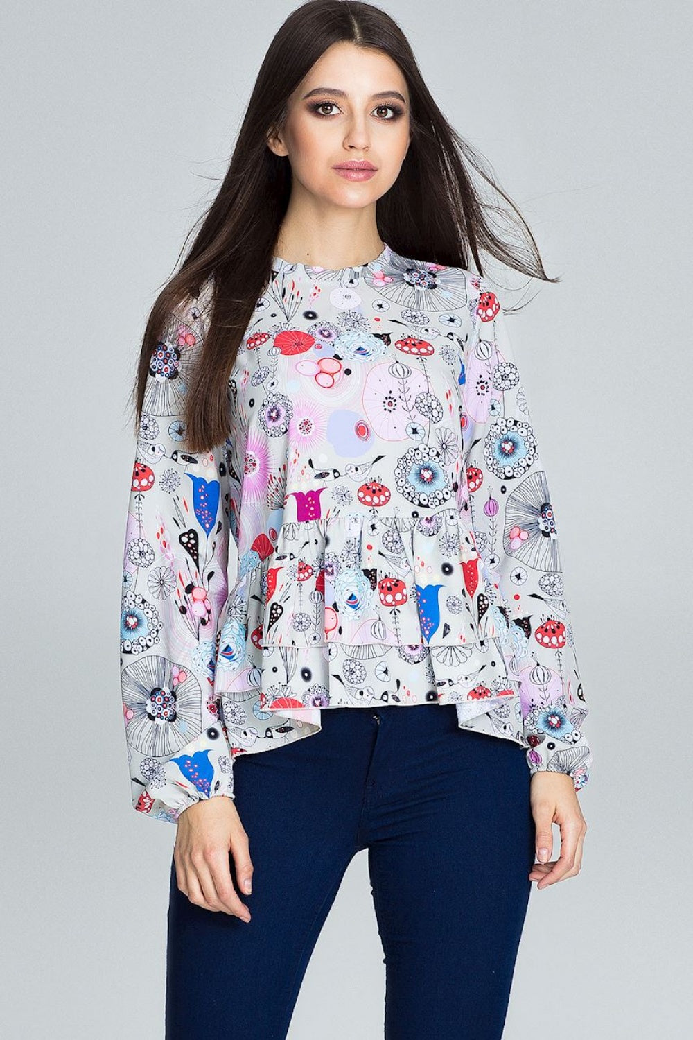 Figl Patterned Collared Floral Long Sleeve Blouse - view 2