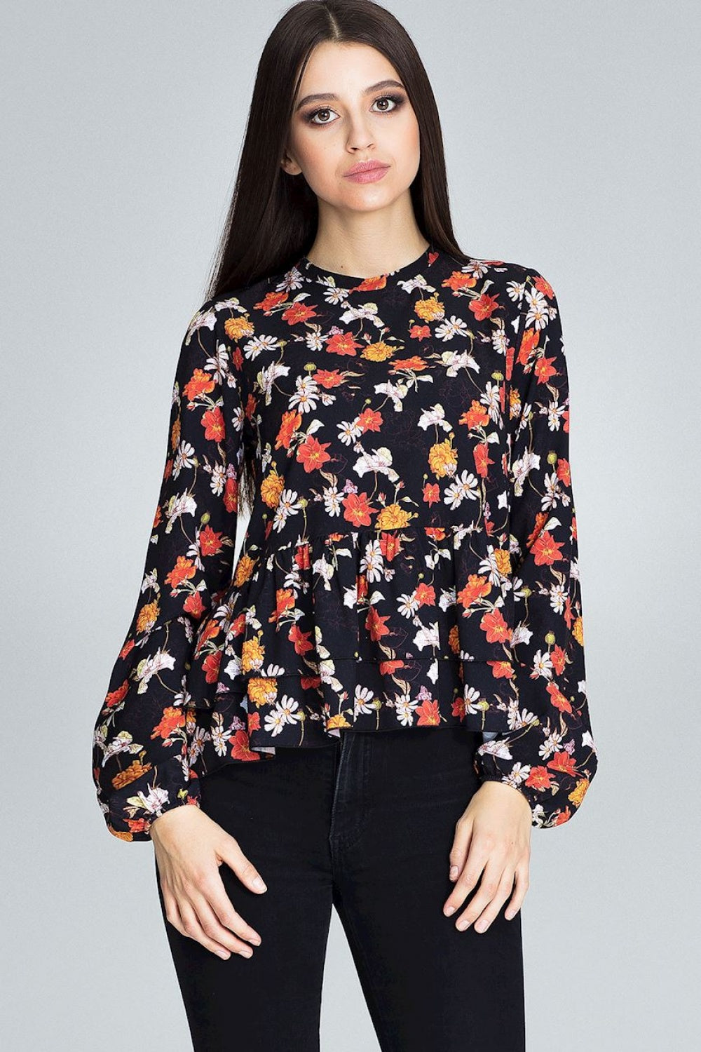 Figl Patterned Floral Long Sleeve Blouse