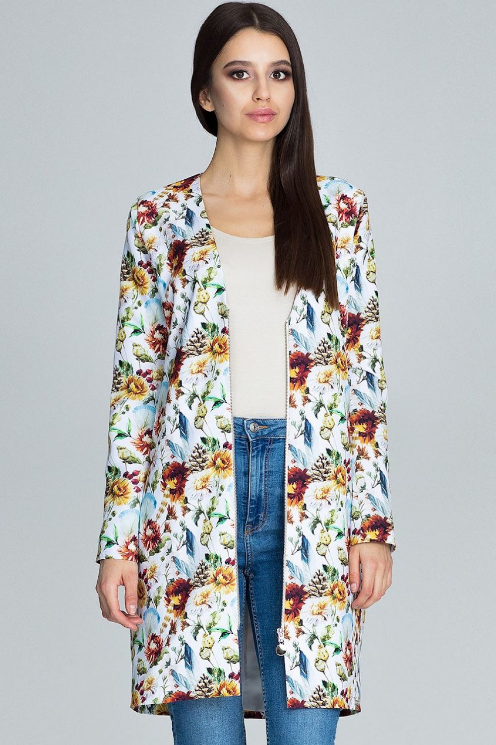 Figl Patterned Floral Zip Up Jacket with Pockets - view 2