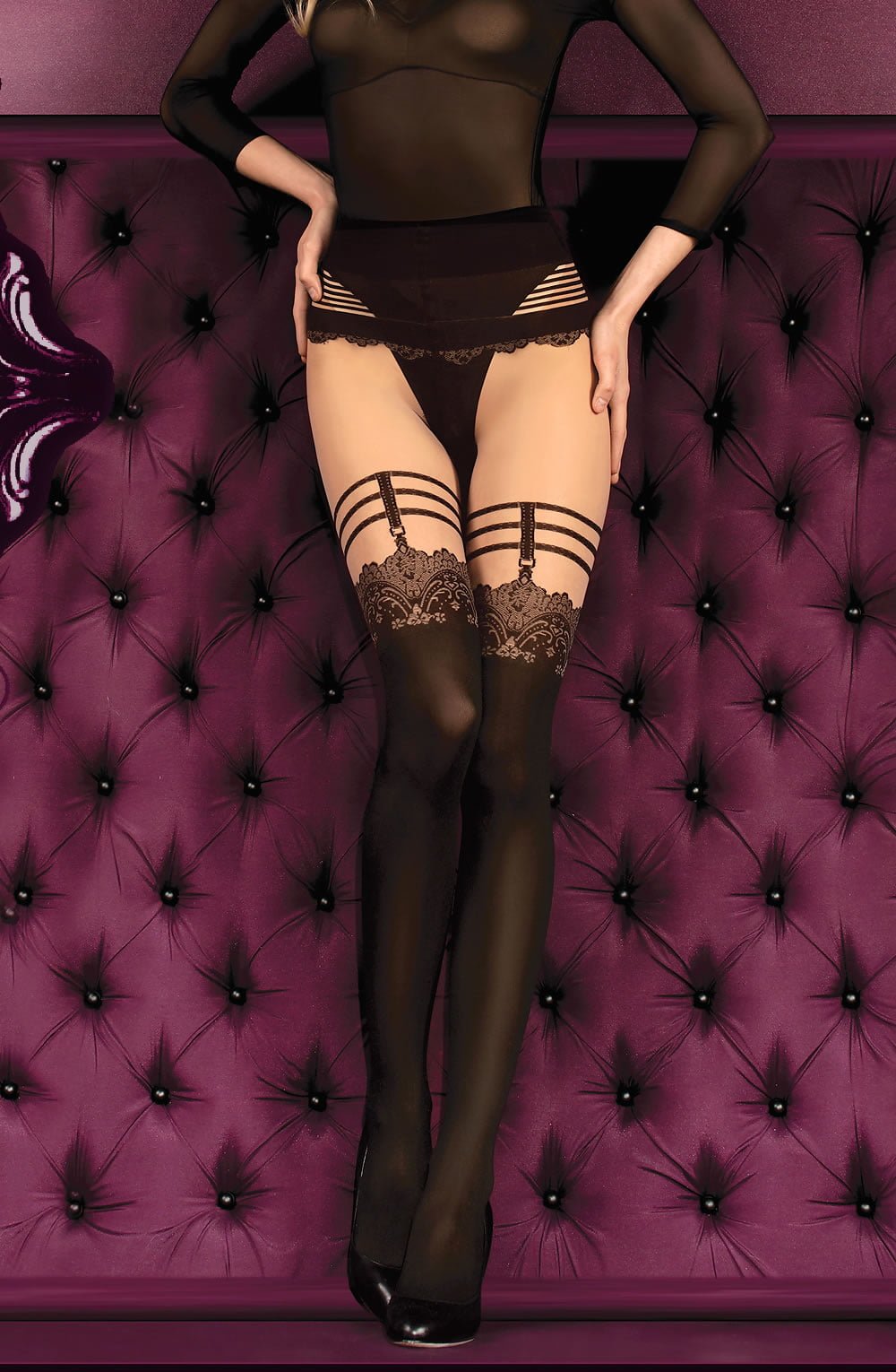 Ballerina Skin and Black Floral Tights - view 3