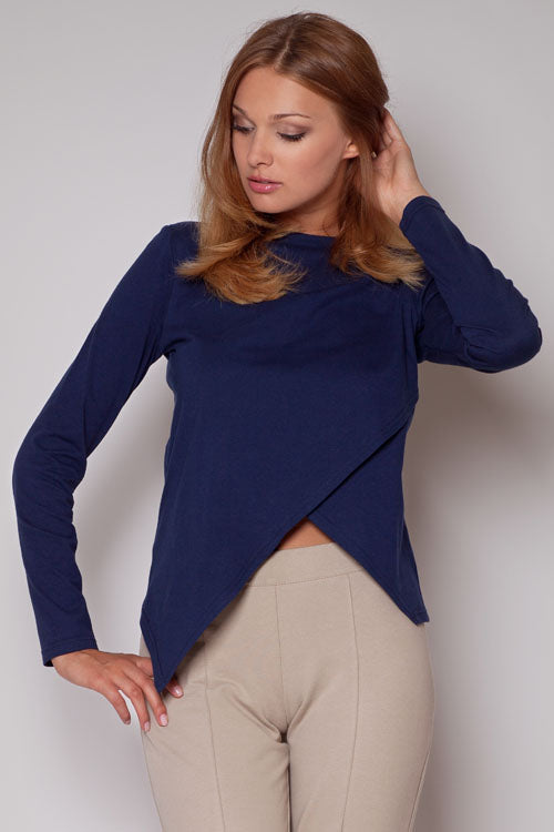 Figl Navy Round Neck Long Sleeve Blouse