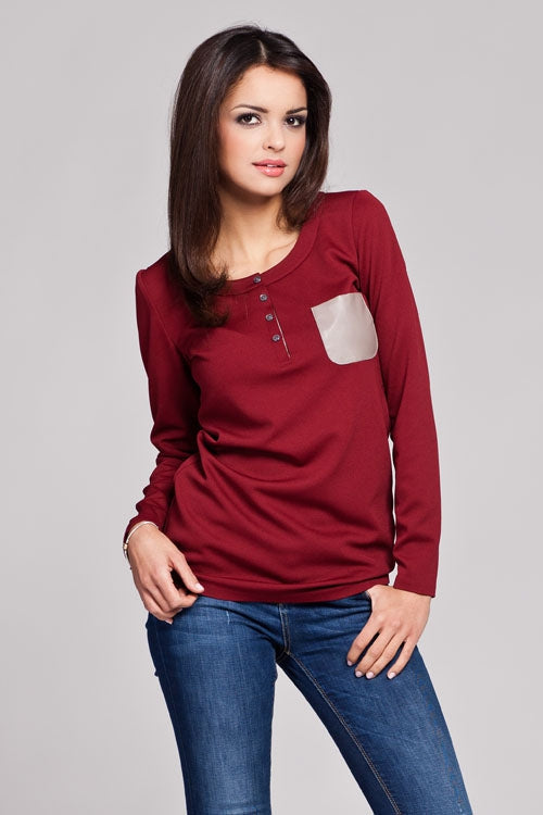 Figl Burgundy Faux Leather Blouse