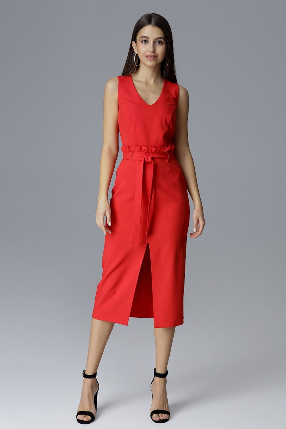 Figl Red Polyester Bodycon Sleeveless Cocktail Dress