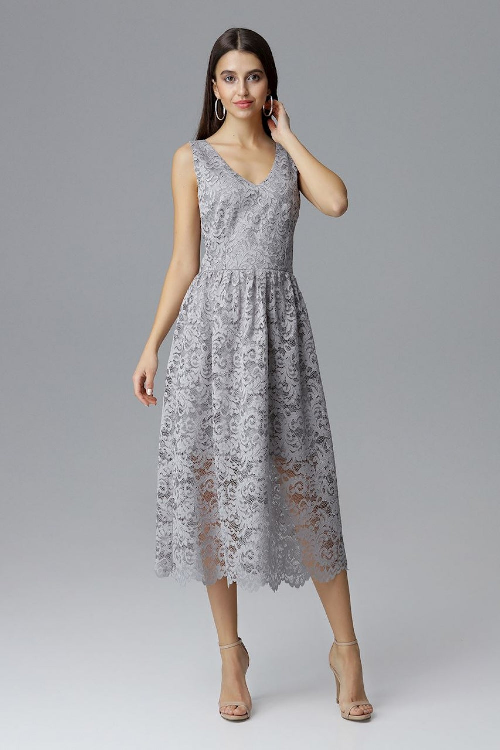 Figl Grey Lace Bodycon Evening Dress