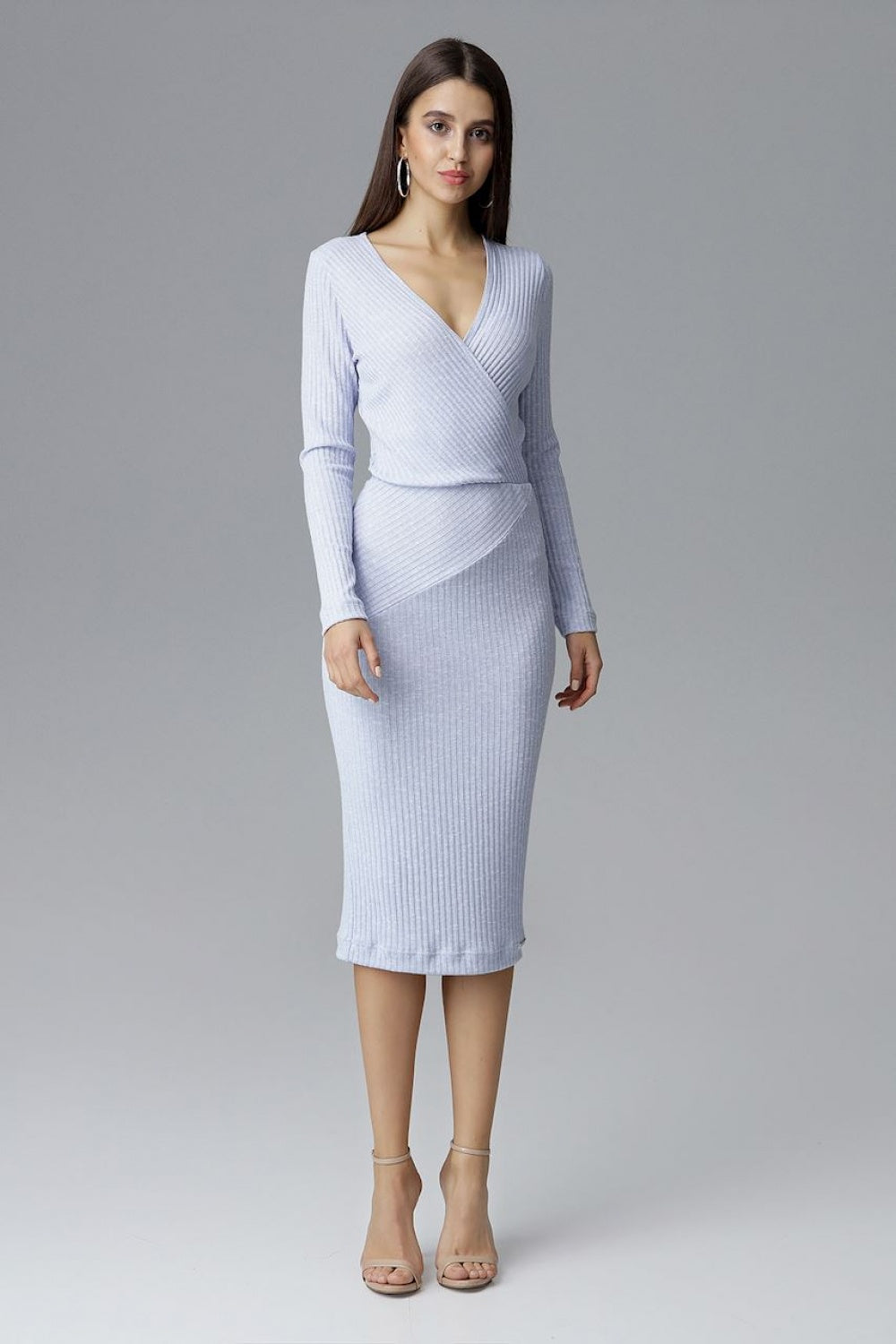 Figl Sky Blue Bodycon Long Sleeve Cocktail Dress - view 2