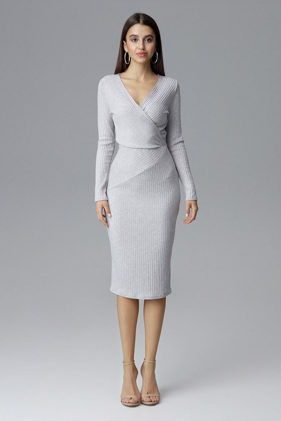 Figl Grey Bodycon Long Sleeve Cocktail Dress