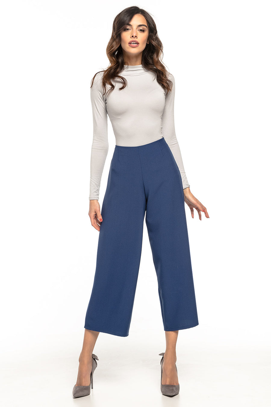 Tessita Navy Wide Leg High Waisted Trousers