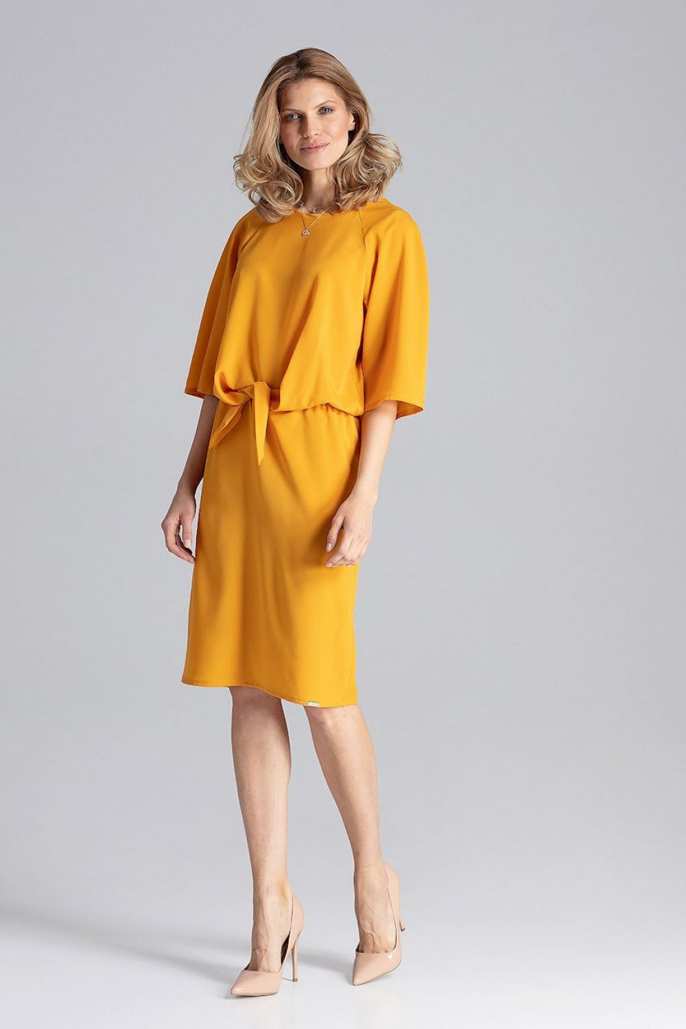 Figl Mustard Round Neck Dress