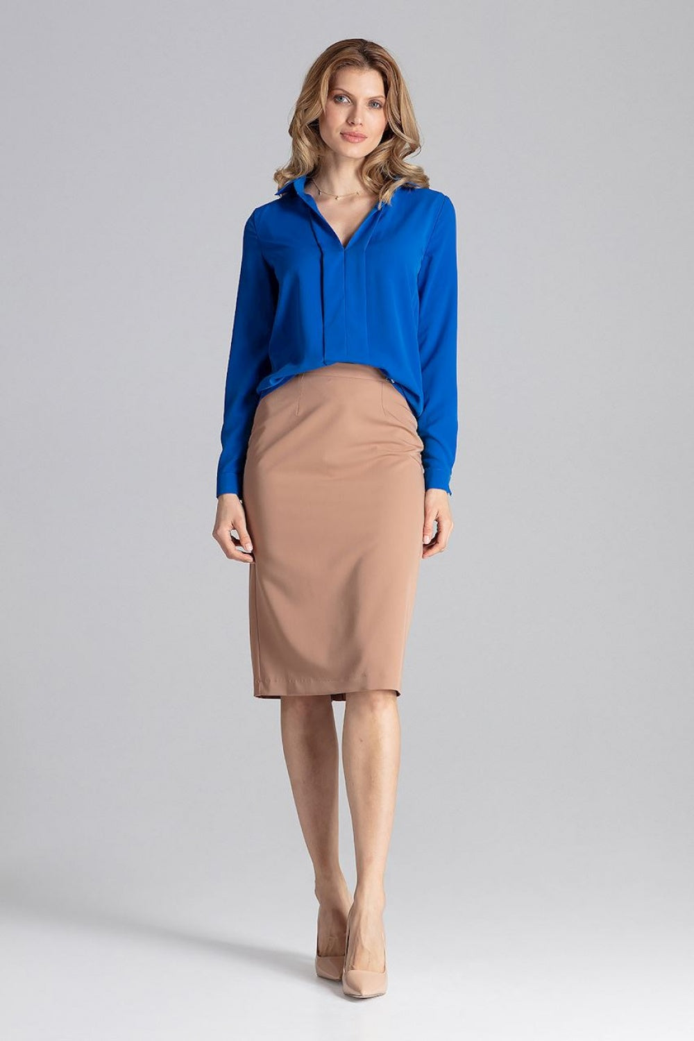 Figl Sapphire Blue Pleated Long Sleeve Blouse