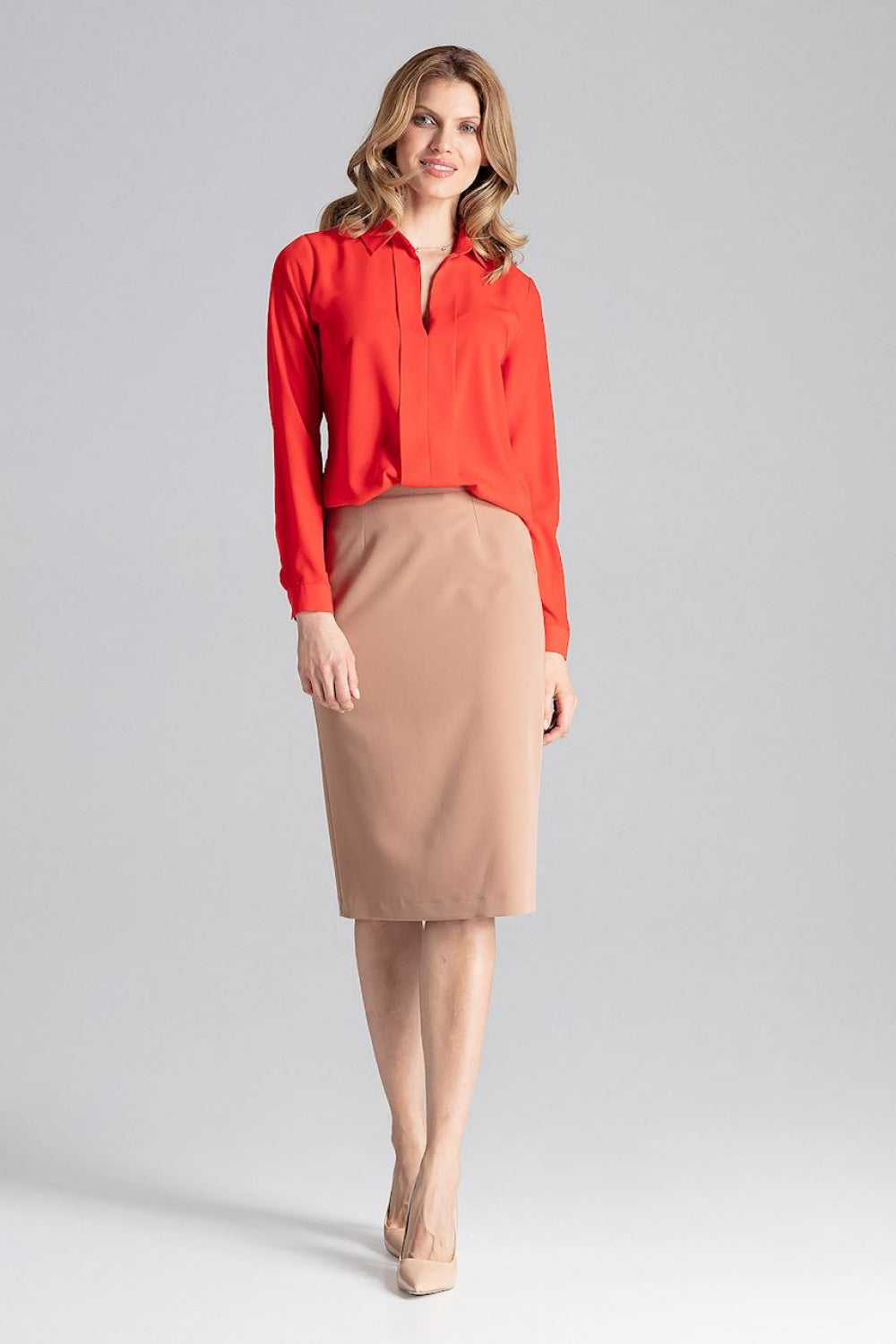 Figl Red Pleated Long Sleeve Blouse