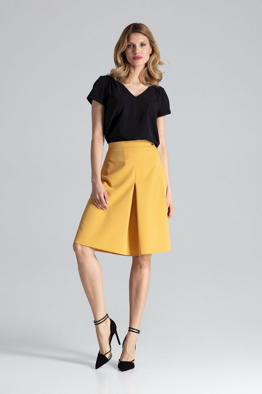 Figl Mustard A-Line Midi Skirt