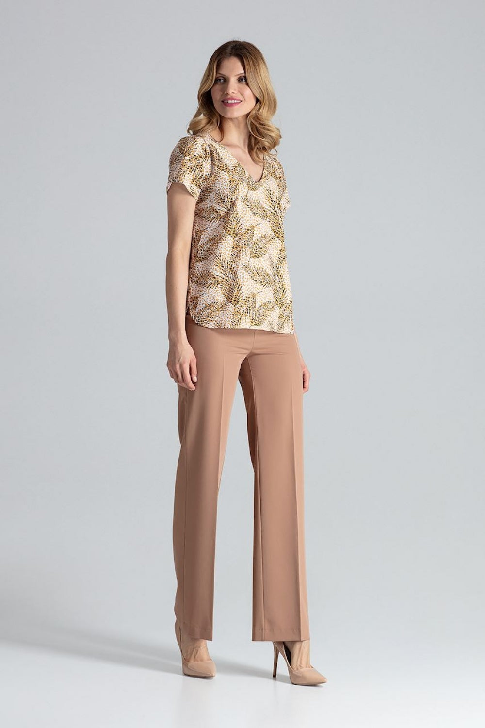 Figl Patterned Polyester Pleated Blouse - view 2