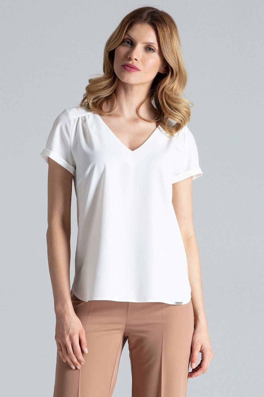 Figl Ecru Polyester Pleated Blouse