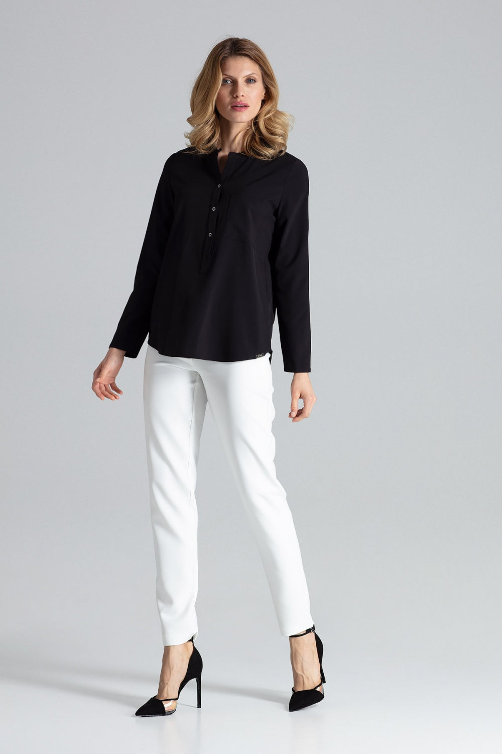 Figl Black Stand Collar Long Sleeve Blouse - view 2