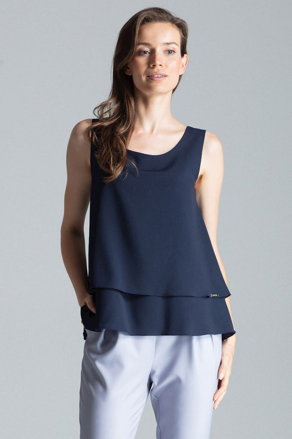 Figl Navy Flared Sleeveless Blouse